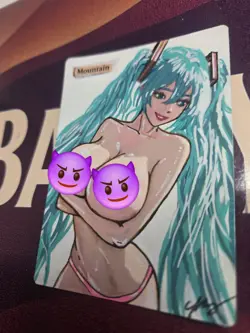 MTG Mountain Miku Waifu Alter Hand Painted by BAZAYO 18+ Art - Image 2