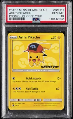 2017 POKEMON SM BLACK STAR PROMO I CHOOSE YOU! #SM111 ASH'S PIKACHU PSA 10 - Image 1