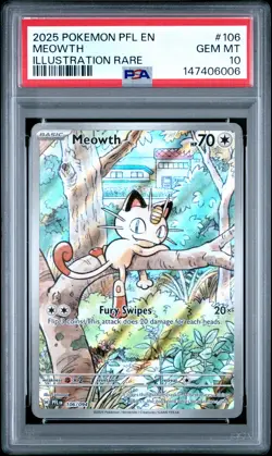 2025 POKEMON PFL EN-PHANTASMAL FLAMES ILLUSTRATION RARE #106 MEOWTH PSA 10 - Image 1
