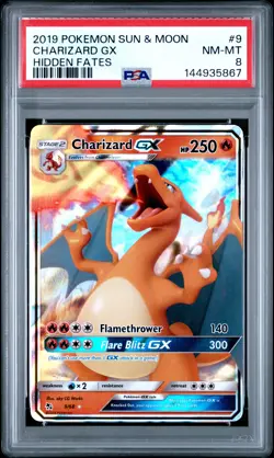 144935867 Charizard GX 2019 Pokemon Sun Moon Hidden Fates #9 PSA 8 - Image 1