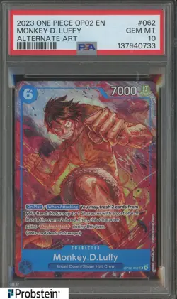 #2 One Piece OP02 EN Alternate Art #062 Monkey D Luffy PSA 10 GEM MINT - Image 1