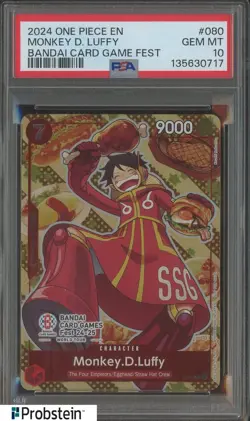 2024 One Piece EN Bandai Card Game Fest #080 Monkey D Luffy PSA 10 GEM MINT - Image 1