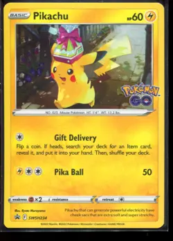 Pikachu SWSH234 LP 2022 Cosmos Holo Black Star Promo Pokemon GO Card - Image 1