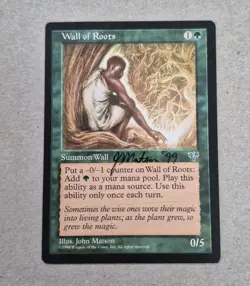 UNPLAYED SIGNED Wall of Roots MtG Mirage NM John MATSON EDH CUBE MAGIC VINTAGE - Image 1