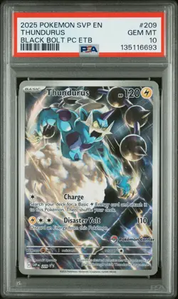 2025 Pokemon Black Bolt ETB Promo SVP Thundurus (Pokemon Center) 209 PSA 10 - Image 1