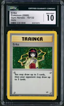 2000 Pokemon Gym Heroes Erika Holo 16/132 Additional Ink Error CGC Gem Mint 10 - Image 1