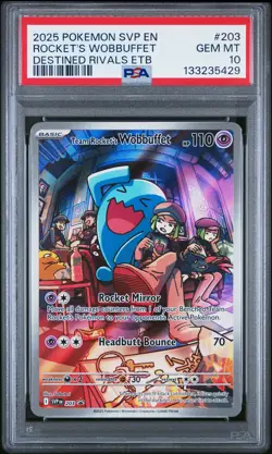 2025 POKEMON SVP EN-SV BLACK STAR PROMO #203 TEAM ROCKET'S WOBBUFFET PSA 10 - Image 1