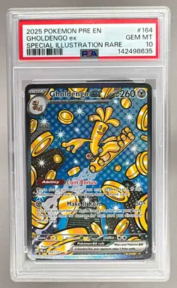 142498635 Gholdengo ex 2025 Pokemon Prismatic Evolutions #164 SIR PSA 10 - Image 1