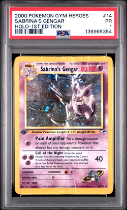 1ST EDITION PSA 1 2000 Pokemon Gym Heroes Sabrina's Gengar 14/132 Holo Foil Rare - Image 1