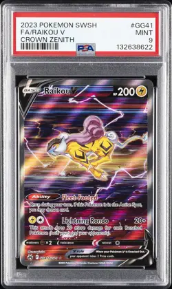 2023 POKEMON SWORD & SHIELD CROWN ZENITH #GG41 FULL ART/RAIKOU V PSA 9 - Image 1