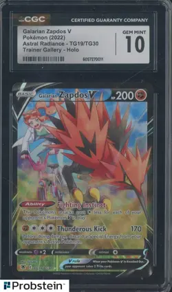 2022 Pokemon Astral Radiance Trainer Gallery #TG19 Galarian Zapdos V CGC 10 - Image 1