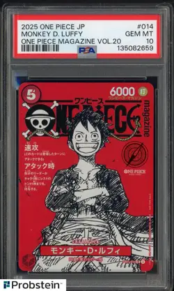 2025 ONE PIECE JPN PROMOS ONE PIECE MAGAZINE VOL.20 #014 MONKEY D. LUFFY PSA 10 - Image 1