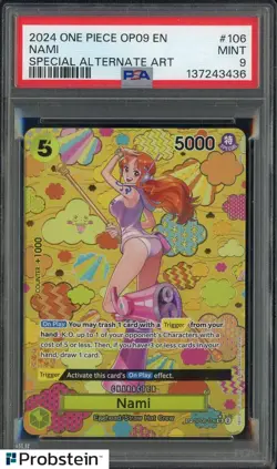 2024 One Piece OP09 EN Special Alternate Art #106 Nami PSA 9 MINT - Image 1