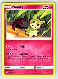 Mimikyu 112/181 2019 Sun & Moon Team Up Pokemon Card TCG Non Holo Rare - Nm/Vlp - Image 1