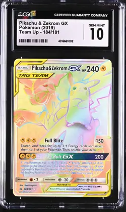 CGC 10 GEM MINT Pikachu & Zekrom GX Team Up 184/181 Rainbow Rare Pokemon Card - Image 1