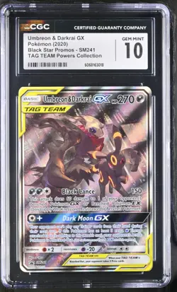 CGC 10 Umbreon & Darkrai GX SM241 Tag Team Black Star Promo Pokemon Card - Image 1