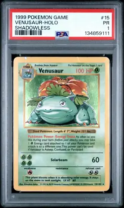 PSA 1 Shadowless Venusaur Holo #15/102 Base Set 1999 Pokemon WoTC PR - Image 1