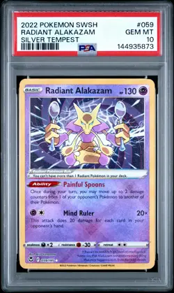 5873 Radiant Alakazam 2022 Pokemon Sword & Shield Silver Tempest #059 PSA 10 - Image 1