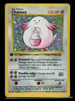 Chansey 1st Edition 3/102 Base Set Shadowless Holo Foil Rare 1999 WoTC Pokemon - Image 1