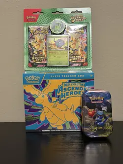 Pokemon TCG Mega Evolution Ascended Heroes ETB Tin And 2 Pack Blister Bundle - Image 1