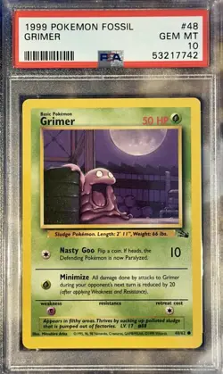 PSA 10 GEM MINT Grimer 48/62 Fossil Unlimited Vintage WOTC Wizards 1999 Pokemon - Image 1