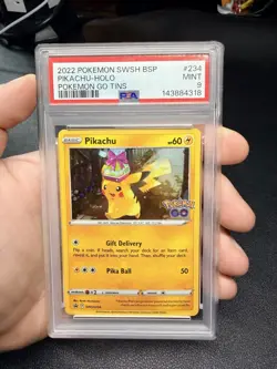 2022 SWSH Black Star Promo Pokemon Go Tins #234 Pikachu Holo PSA 9 - Image 1
