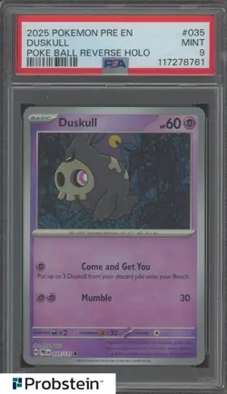 2025 Pokemon PRE EN Poke Ball Reverse Holo #035 Duskull PSA 9 MINT - Image 1