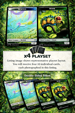 x4 Merfolk / Worm Double-Sided Token [Lorwyn Eclipsed] MTG Magic ECL PLAYSET NM - Image 1