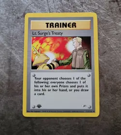Pokemon 1st Edition Gym Heroes Lt. Surge's Treaty Trainer (112/132) NEAR MINT - Image 1