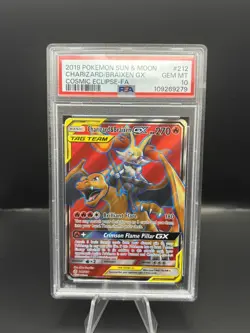 Pokemon Tag Team Charizard & Braixen GX 212/236 PSA 10 Cosmic Eclipse Sun & Moon - Image 1