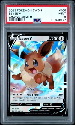 144935877 Eevee V 2023 Pokemon Sword & Shield Crown Zenith #108 PSA 9 - Image 1