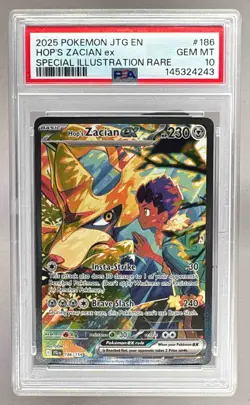 145324243 Hop's Zacian ex 2025 Pokemon Journey Together #186 SIR PSA 10 - Image 1