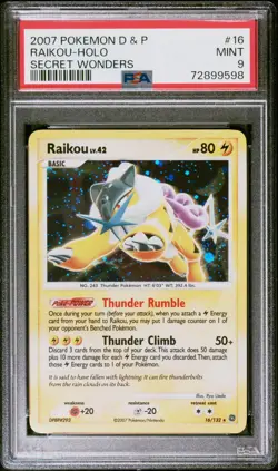 2007 POKEMON DIAMOND & PEARL SECRET WONDERS #16 RAIKOU-HOLO PSA 9 Holo Bleed - Image 1
