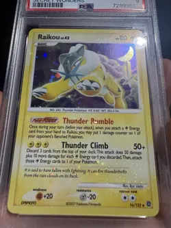 2007 POKEMON DIAMOND & PEARL SECRET WONDERS #16 RAIKOU-HOLO PSA 9 Holo Bleed - Image 3