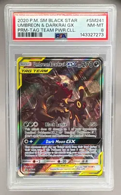 7273 Umbreon & Darkrai GX 2020 Pokemon Sun Moon Team Powers Promo #SM241 PSA 8 - Image 1