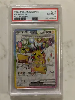 Pikachu EX 219/191 Surging Sparks Ultra Rare Pokemon PSA 10 - Image 1