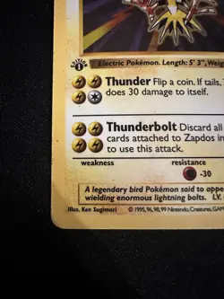 Pokemon TCG Zapdos 1st Edition Base Set Shadowless Holo Rare 16/102 1999 - Image 2