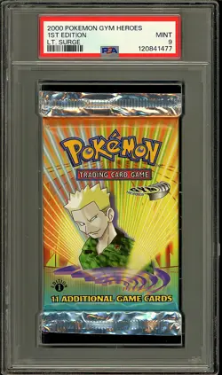 Pokemon 2000 WOTC 1st Edition Gym Heroes Lt. Surge Sealed Booster Pack PSA 9 - Image 1