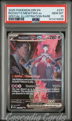 PSA 10 Team Rocket's Mewtwo ex SIR 231/182 Destined Rivals Pokemon - Image 1