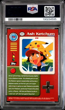 1999 TOPPS POKEMON SER 1 CHARACTER CARDS FOIL #TV1 ASH KETCHUM PSA 7 - Image 2