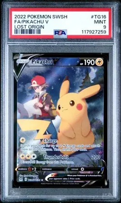 2022 Pokemon Lost Origin Pikachu V Full Art #TG16 PSA 9 - Image 1