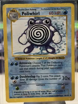 Pokemon TCG Poliwhirl Base Set 38/102 Regular Shadowless Uncommon MP - Image 1