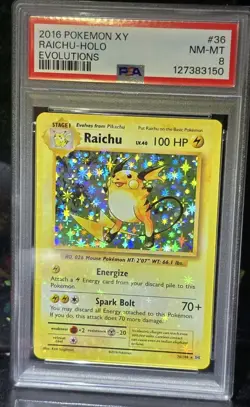 RARE HOLO BLEED Raichu 36/108 Pokemon XY Evolutions 2016 Holo Rare NM PSA 8 - Image 1