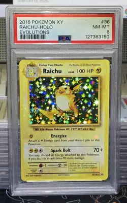 RARE HOLO BLEED Raichu 36/108 Pokemon XY Evolutions 2016 Holo Rare NM PSA 8 - Image 3