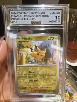 Pikachu Costco Exclusive Cosmos #18 - 2024 Paldean Fates Pokemon W/Swirl AGS 10 - Image 1