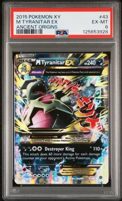 2015 POKEMON XY ANCIENT ORIGINS #43 M TYRANITAR EX PSA 6 - Image 1