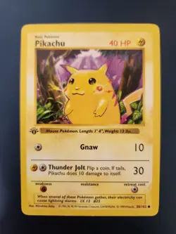 Pokemon TCG Pikachu Base Set 1st Edition Shadowless Red Cheeks Lightly Played - Image 1