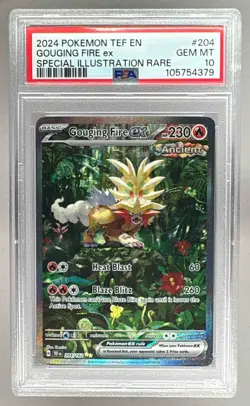 105754379 Gouging Fire ex 2024 Pokemon Temporal Forces #204 SIR PSA 10 - Image 1