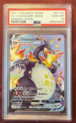 2021 Pokemon Sword Shield Charizard VMax Sining Fates SV107 PSA 10 - Image 1