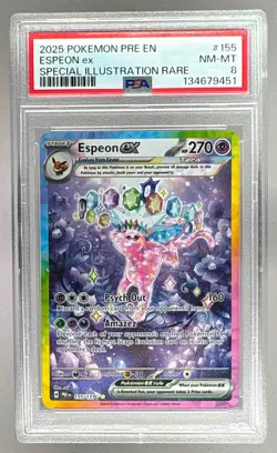 134679451 Espeon ex 2025 Pokemon Prismatic Evolutions #155 SIR PSA 8 - Image 1